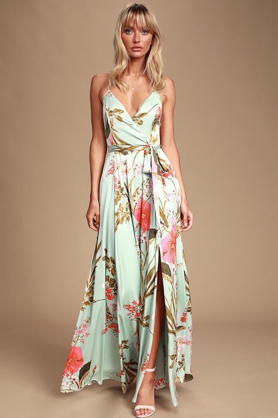 Sage Green Dress - Floral Print Dress ...